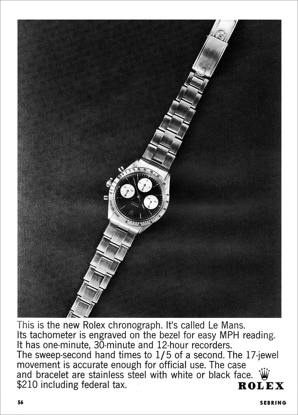 Publicité Rolex Chronograph "Le Mans" from 1964
