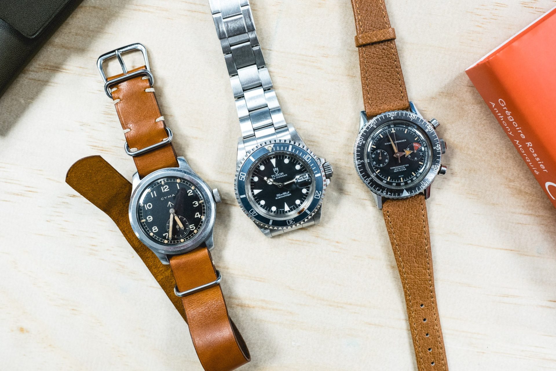 Collection de 3 Montres : Cyma Military, Tudor Submariner, Nivada Chronomaster