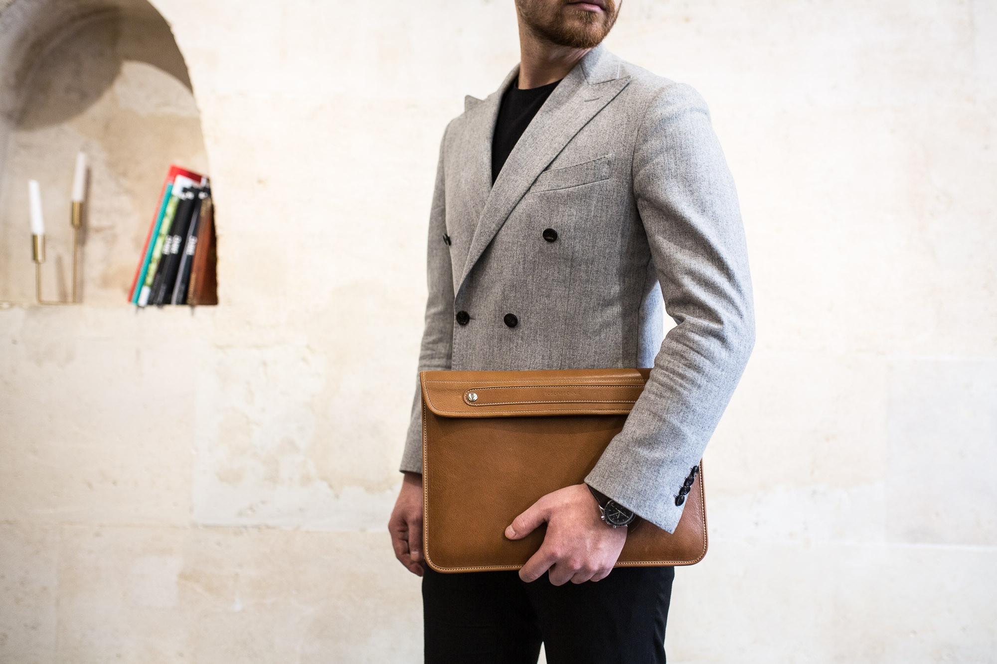 Joseph Bonnie - Pochette pour ordinateur en cuir marron