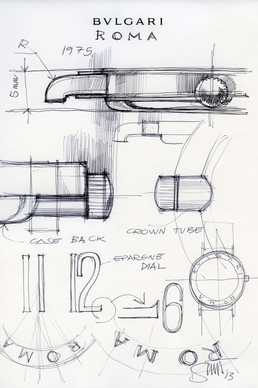 Dessin original de la Bulgari Roma de 1977