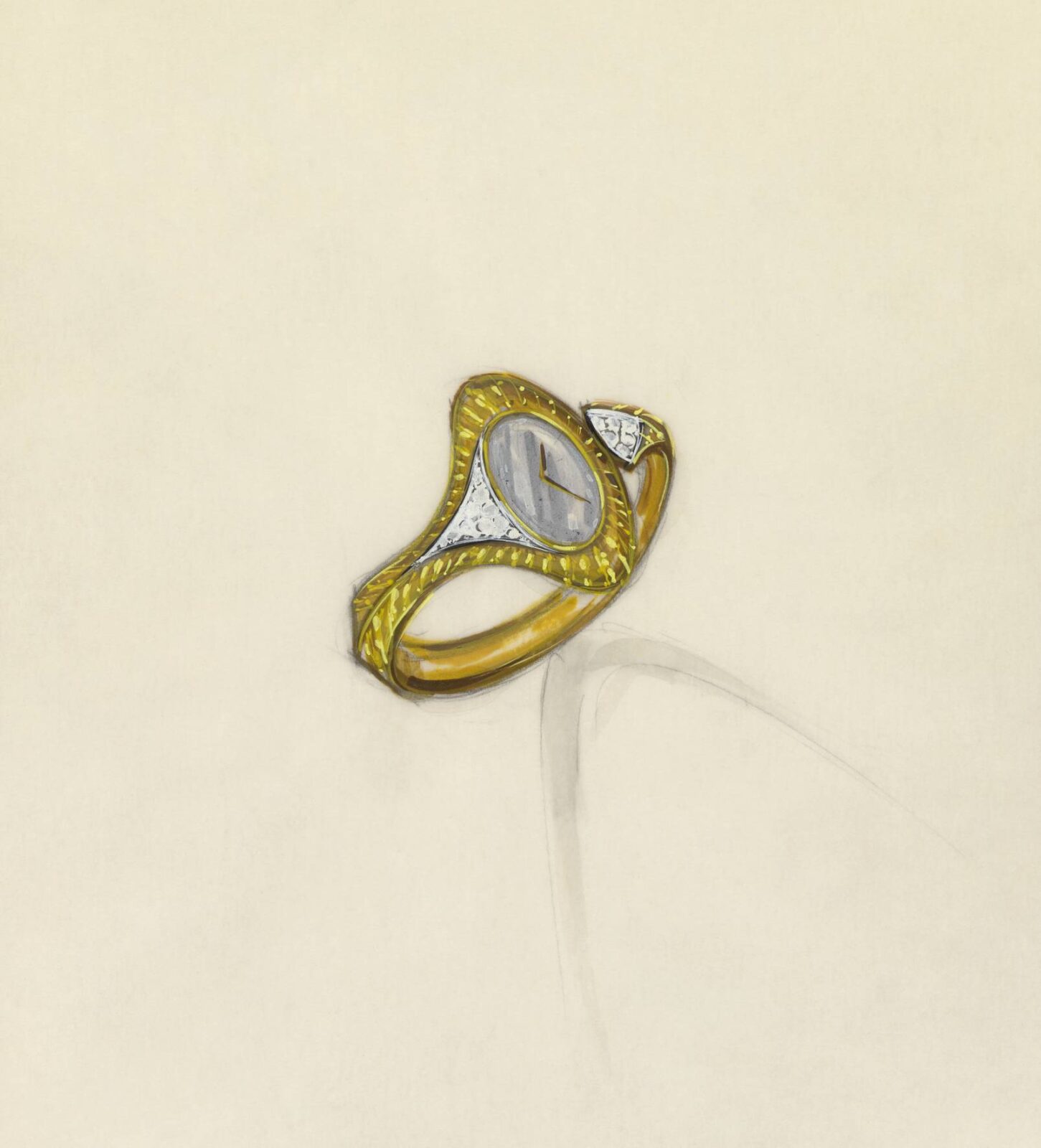 Etude pour la montre Maureen circa 1976 Maison FRED en collaboration avec Gerald Genta Collection Patrimoine FRED