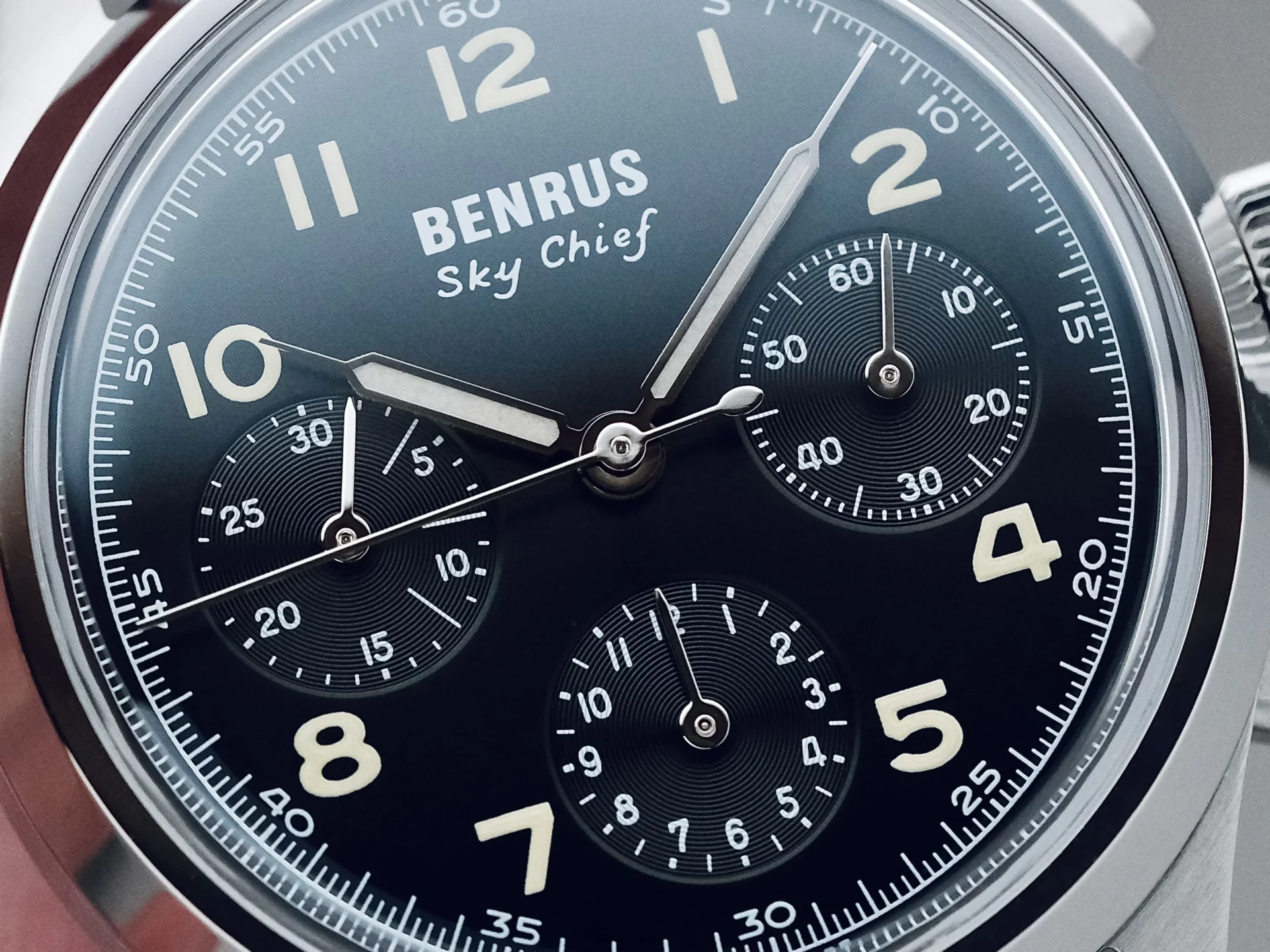 Benrus Sky Chief Stratus Grey détails du cadran 